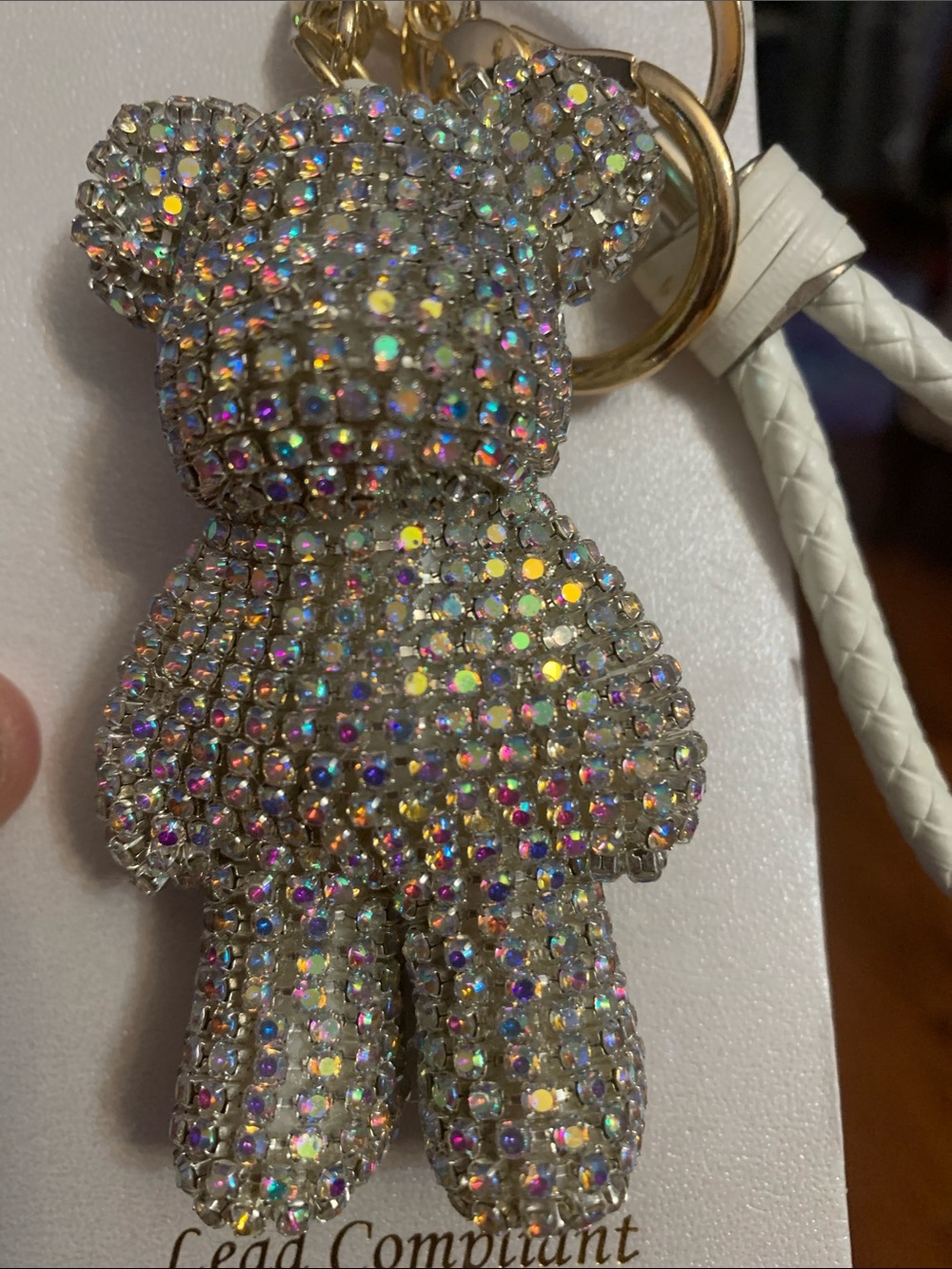Natasha Couture Iridescent Crystal Bear Purse Charm with White Strap - Picture 10 of 10